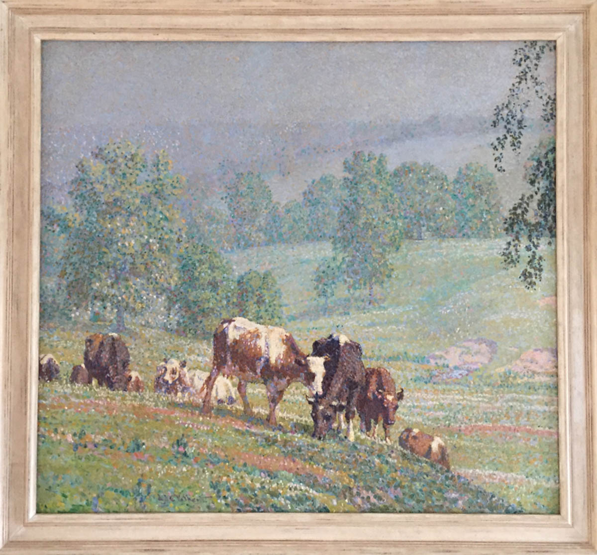 Untitled [Cows grazing on steep slope, dotted brushwork]